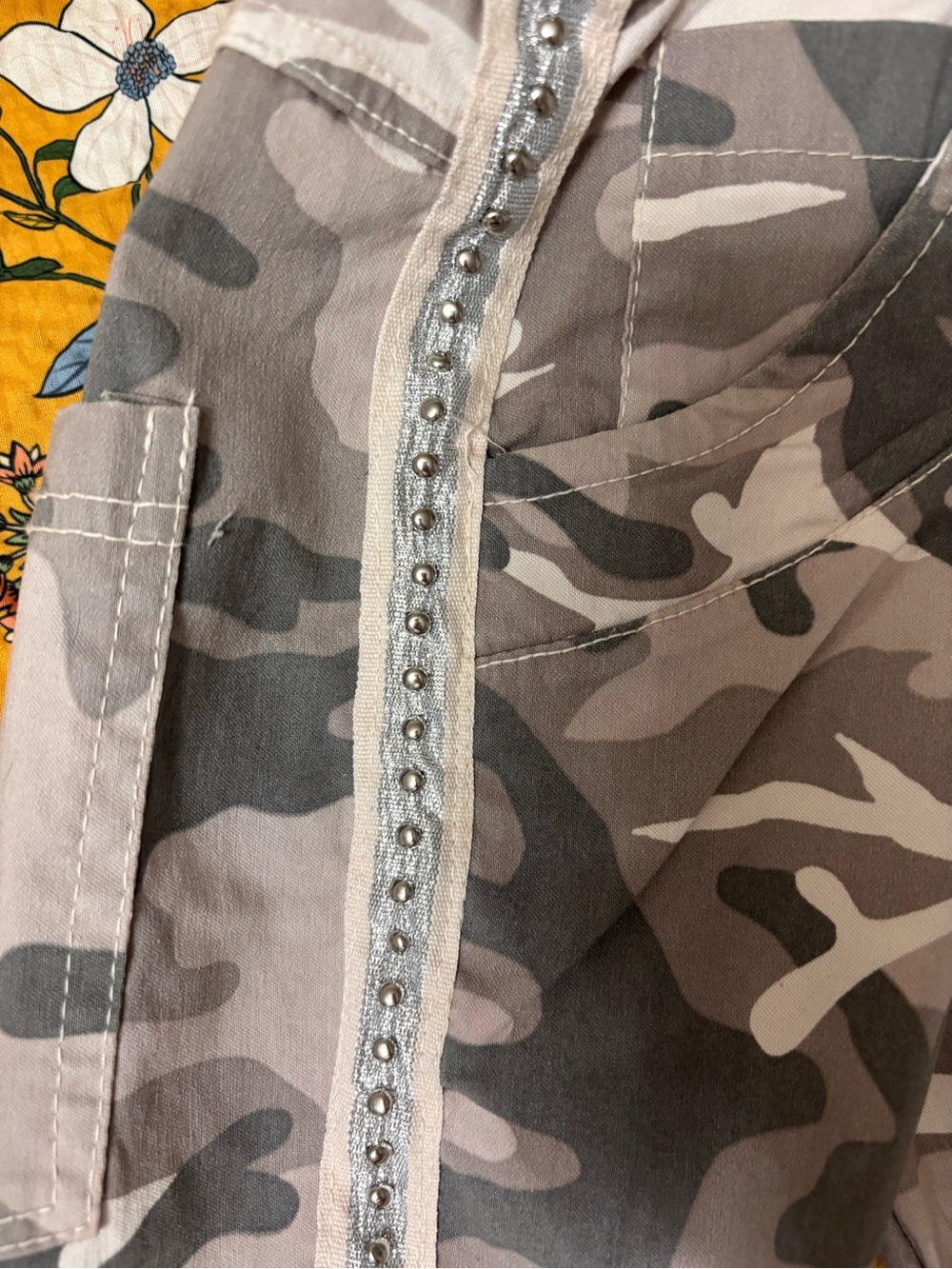 Gray Camo Straight Leg Pants with Side Stripe - Picture 4 of 5